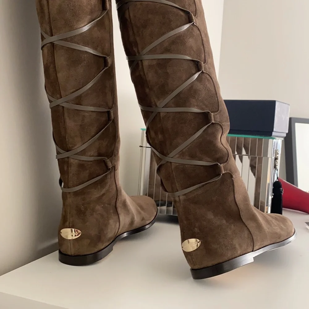 Jimmy Choo Suede Flat Mayfair boot, NWT Size 7.5 - Picture 2 of 4